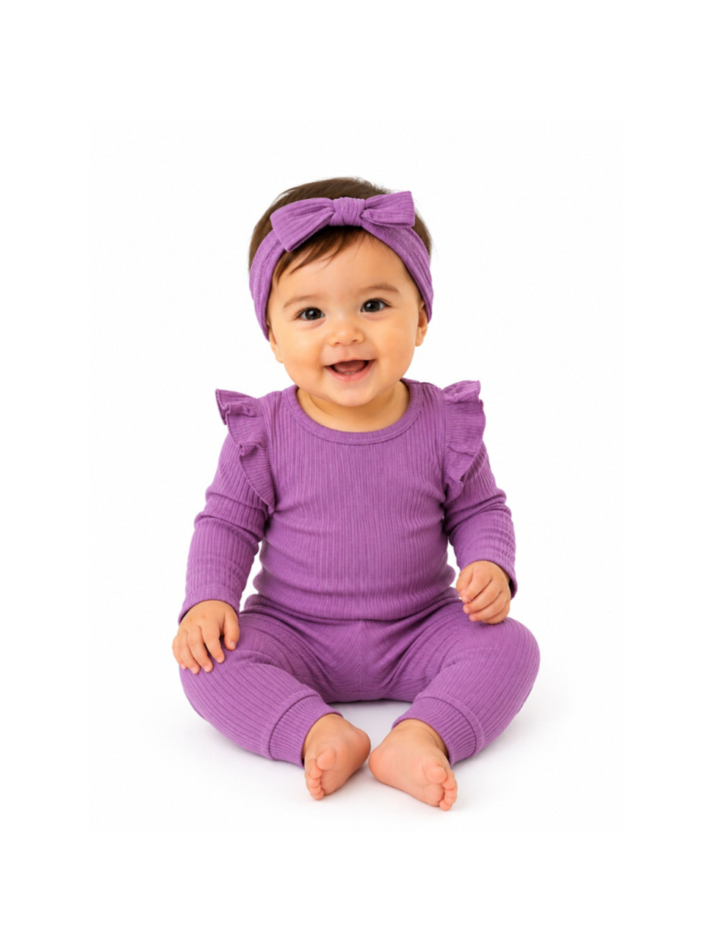 Baby Girl 3-Piece Rib Frill Long Sleeve Romper & Pant Set-Size 12-18 Months–NWT